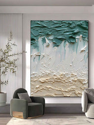 Tactile Movement — Teal & Ivory Textured Color Abstract Wall Art