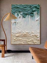 Tactile Movement — Teal & Ivory Textured Color Abstract Wall Art
