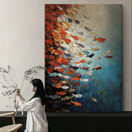Dynamic Impasto Fish School Painting