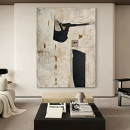 Raw Collage — Ivory & Black Expressionist Wall Art