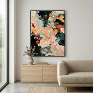 Whispers of Flora: Coral & Forest Green Abstract Art
