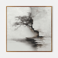 Stone Dialogue — Monochrome Wabi-Sabi Landscape Art