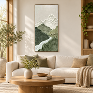 Verdant Passage — Textured Mountain River Wall Art