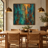 Drifting Archive — Teal & Copper Panoramic Wall Art