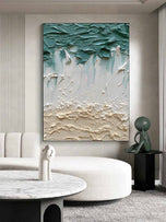 Tactile Movement — Teal & Ivory Textured Color Abstract Wall Art