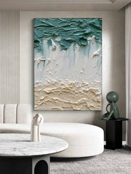 Tactile Movement — Teal & Ivory Textured Color Abstract Wall Art