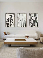 Airy Current — Black & White Abstract Set of 3 Wall Art