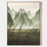 Sand Trace — Misty Green Mountain Landscape Wall Art