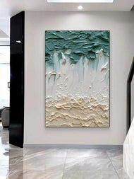 Tactile Movement — Teal & Ivory Textured Color Abstract Wall Art