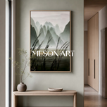 Sand Trace — Misty Green Mountain Landscape Wall Art