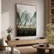 Sand Trace — Misty Green Mountain Landscape Wall Art