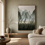 Sand Trace — Misty Green Mountain Landscape Wall Art