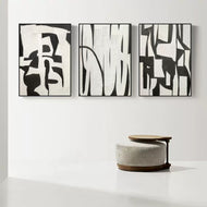 Airy Current — Black & White Abstract Set of 3 Wall Art