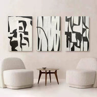 Airy Current — Black & White Abstract Set of 3 Wall Art