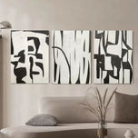 Airy Current — Black & White Abstract Set of 3 Wall Art