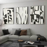 Airy Current — Black & White Abstract Set of 3 Wall Art