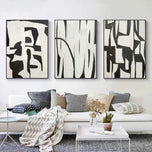 Airy Current — Black & White Abstract Set of 3 Wall Art