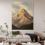 Golden Peak Mountain Oil Painting | Heavy Impasto Realistic Landscape Art | Epic Summit Canvas Wall Decor - Custom Frame Options