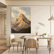 Golden Peak Mountain Oil Painting | Heavy Impasto Realistic Landscape Art | Epic Summit Canvas Wall Decor - Custom Frame Options