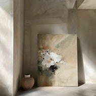 Abstract Romantic Floral Impasto Painting | Neutral Taupe & Cream Blossom Art | Hand-Painted Textured Canvas - Custom Frame Options