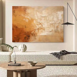 Warm Abstract Horizon Landscape Painting | Earth Tone Sepia & Beige Texture Art | Minimalist Impasto Canvas - Custom Frame Options