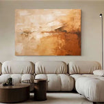 Warm Abstract Horizon Landscape Painting | Earth Tone Sepia & Beige Texture Art | Minimalist Impasto Canvas - Custom Frame Options