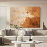 Warm Abstract Horizon Landscape Painting | Earth Tone Sepia & Beige Texture Art | Minimalist Impasto Canvas - Custom Frame Options