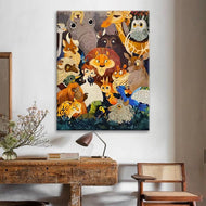 Whimsical Animal Crowd Illustration Art | Colorful Nursery & Kids Room Canvas | Safari & Forest Friends Wall Decor - Custom Frame Options