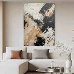 Dynamic Abstract Expressionist Painting | High Contrast Black, White & Khaki Art | Action Painting Splatter Canvas - Custom Frame Options