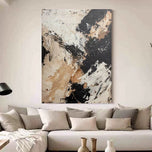 Dynamic Abstract Expressionist Painting | High Contrast Black, White & Khaki Art | Action Painting Splatter Canvas - Custom Frame Options