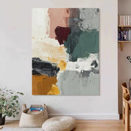 Bold Multi-Color Block Abstract Art | Heavy Impasto Forest Green & Burgundy Painting | Textured Modern Sculptural Canvas - Custom Frame Options