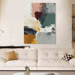 Bold Multi-Color Block Abstract Art | Heavy Impasto Forest Green & Burgundy Painting | Textured Modern Sculptural Canvas - Custom Frame Options