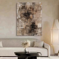 Distressed Earth Tone Abstract Painting | Heavy Gritty Texture & Dark Brown Palette | Industrial Expressionist Canvas - Custom Frame Options