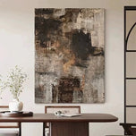 Distressed Earth Tone Abstract Painting | Heavy Gritty Texture & Dark Brown Palette | Industrial Expressionist Canvas - Custom Frame Options