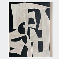 Black & White Sculptural Oil Painting | Heavy Texture on Premium Linen Canvas | High Contrast Modern 3D Relief Art - Artallin