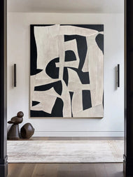 Black & White Sculptural Oil Painting | Heavy Texture on Premium Linen Canvas | High Contrast Modern 3D Relief Art - Artallin