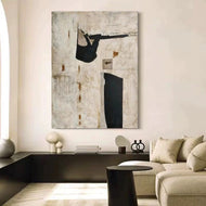 Abstract Expressionist Collage Art | Distressed Black & Ivory Texture Painting | Vintage Modern Canvas - Custom Frame Options