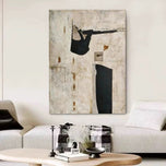 Abstract Expressionist Collage Art | Distressed Black & Ivory Texture Painting | Vintage Modern Canvas - Custom Frame Options