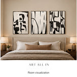 Airy Current — Black & White Abstract Set of 3 Wall Art