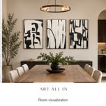 Airy Current — Black & White Abstract Set of 3 Wall Art