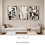Airy Current — Black & White Abstract Set of 3 Wall Art