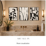 Airy Current — Black & White Abstract Set of 3 Wall Art