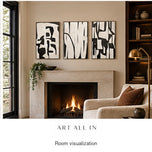Airy Current — Black & White Abstract Set of 3 Wall Art