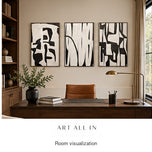 Airy Current — Black & White Abstract Set of 3 Wall Art