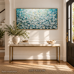 Teal Blossom — White Floral Textured Wall Art