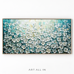 Teal Blossom — White Floral Textured Wall Art