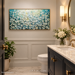Teal Blossom — White Floral Textured Wall Art