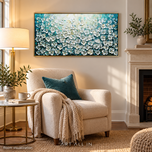Teal Blossom — White Floral Textured Wall Art