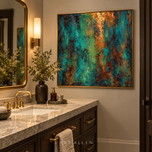 Drifting Archive — Teal & Copper Panoramic Wall Art
