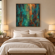 Drifting Archive — Teal & Copper Panoramic Wall Art